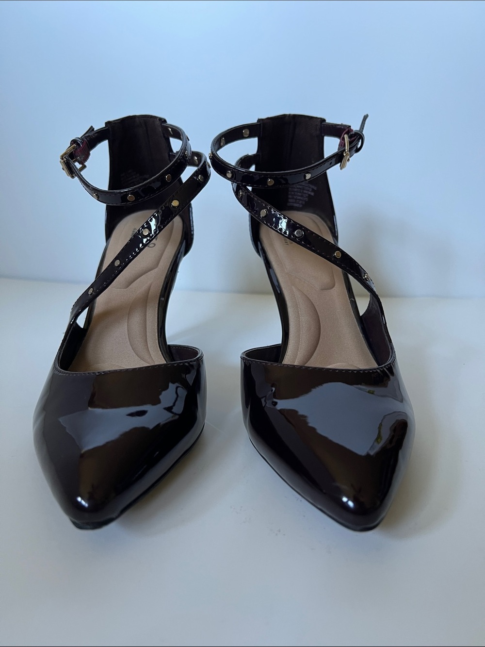 Apt. 9 Deep Wine Patent Crisscross Ankle Strap Stud Detail Heels